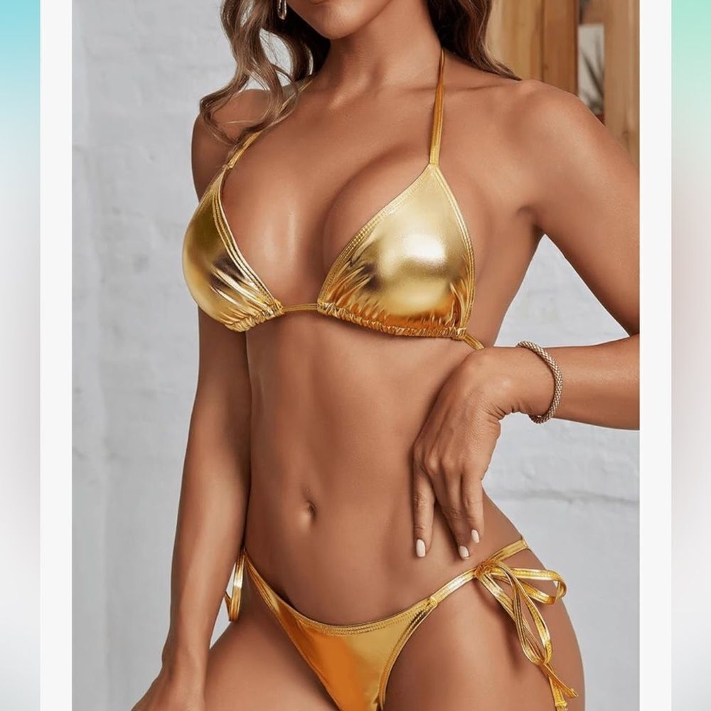 Gold Metallic Bikini Set Sz XS